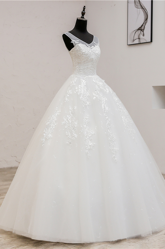 BMbridal Glamorous Sweetheart Tulle Lace Wedding Dress Ball Gown Sleeveless Appliques Ball Gowns On Sale-BMbridal