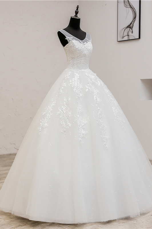 BMbridal Glamorous Sweetheart Tulle Lace Wedding Dress Ball Gown Sleeveless Appliques Ball Gowns On Sale-BMbridal