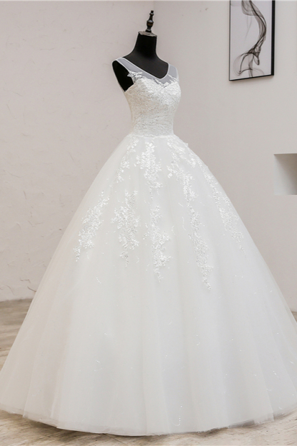 BMbridal Glamorous Sweetheart Tulle Lace Wedding Dress Ball Gown Sleeveless Appliques Ball Gowns On Sale-BMbridal