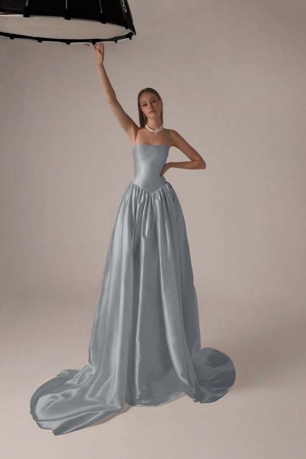 Spaghetti Strap Sleeveless A Line Long Prom Dress With Pleated