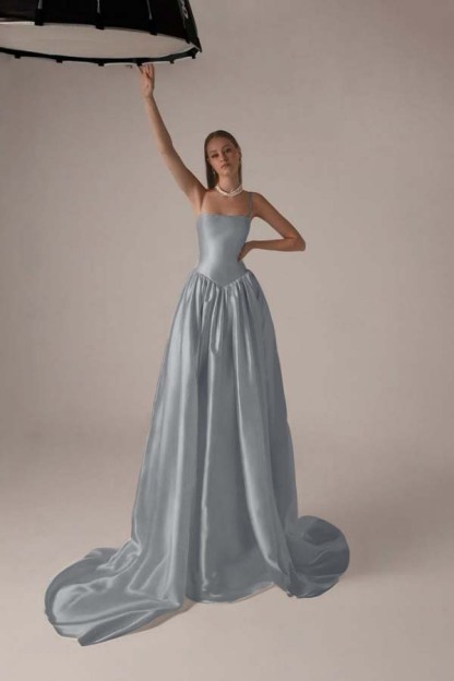 Spaghetti Strap Sleeveless A Line Long Prom Dress With Pleated