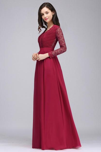 BMbridal Elegant A-line Chiffon Lace Long Sleeves Evening Dress