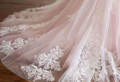 BMbridal Princess Sweetheart Lace Pink Prom Dress Long Tulle Party Gowns