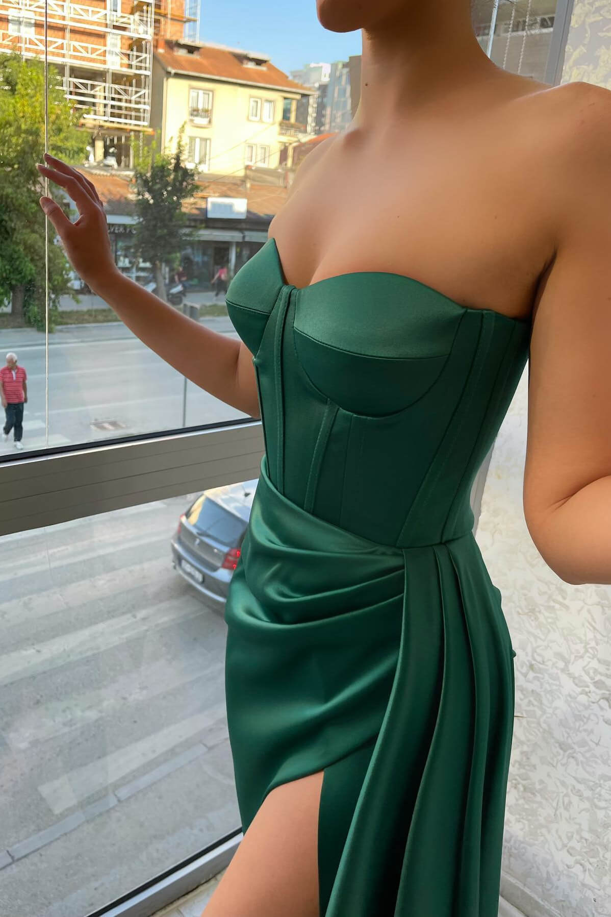 Bmbridal Dark Green Mermiad Sweetheart Ruffles Prom Dress with Split