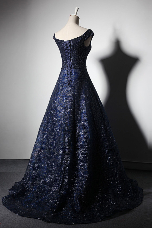 BMbridal Glamorous Off-the-Shoulder Dark Navy Prom Dresses Sweetheart Sleeveless Sequins Formal Dresses Online-BMbridal