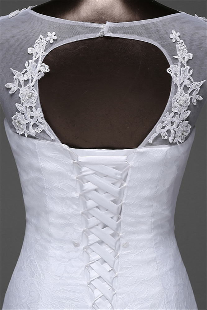BMbridal Glamorous Lace Jewel White Mermaid Wedding Dresses with Beadings Online