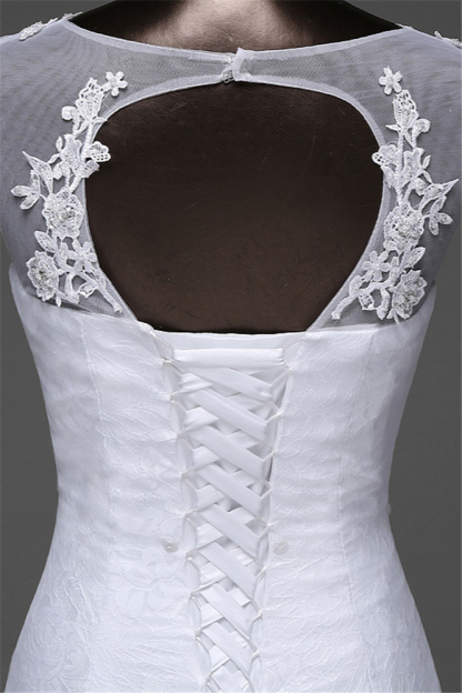 BMbridal Glamorous Lace Jewel White Mermaid Wedding Dresses with Beadings Online