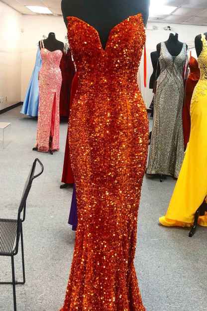 Sparkly Gold Sweetheart Mermaid Long Sequin Prom Dress