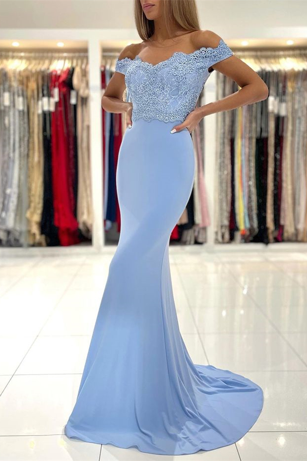 Mermaid Off the Shoulder Sleeveless Prom Dress Long With Lace Applique