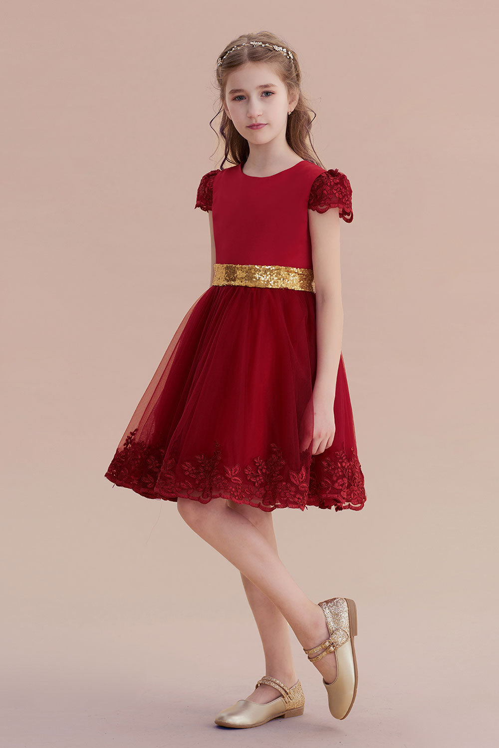 BMbridal A-Line Cap Sleeve Bow Knee Length Flower Girl Dress Online-BMbridal