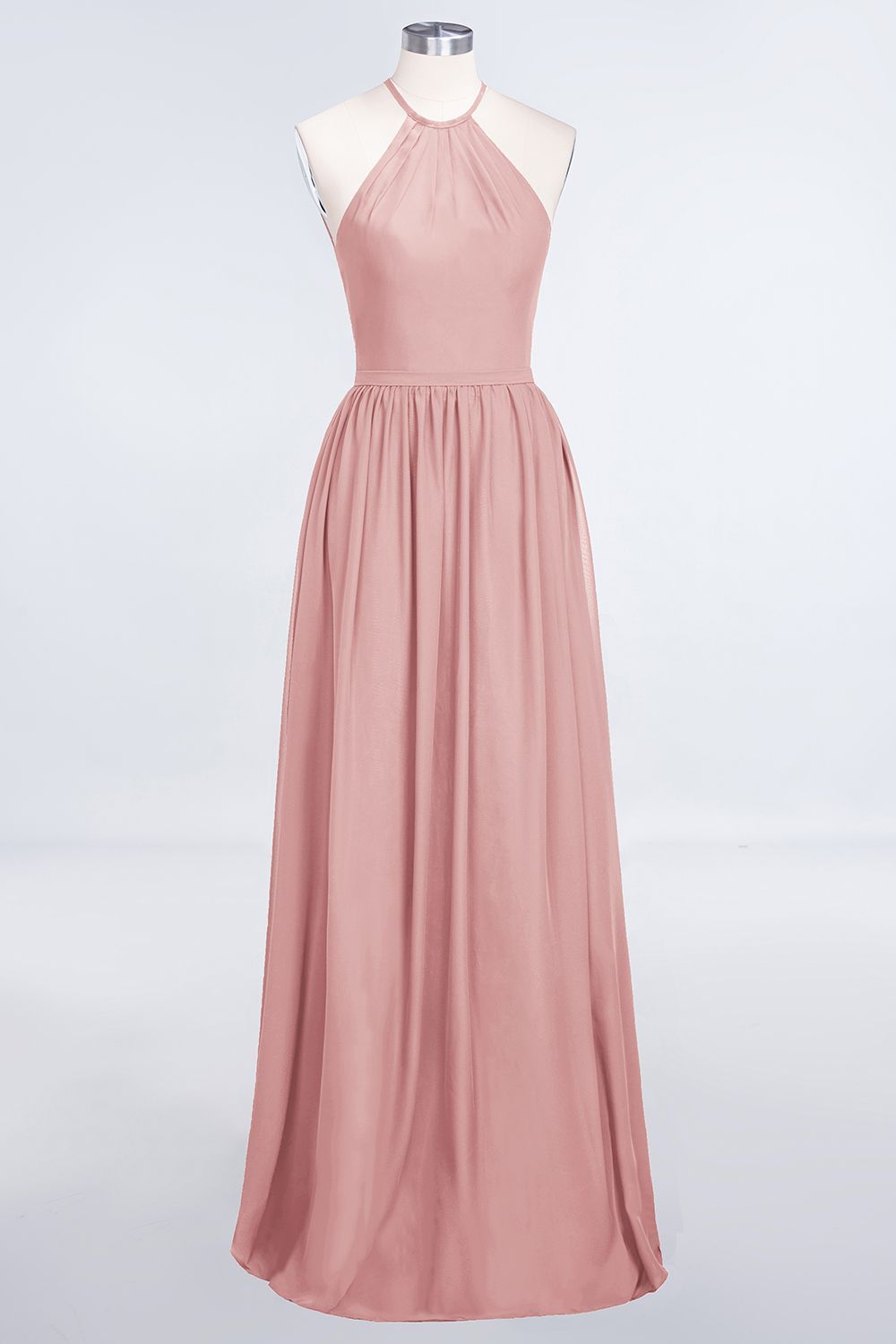 BMbridal Affordable Halter Sleeveless Long Burgundy Bridesmaid Dress with Ruffle-BMbridal