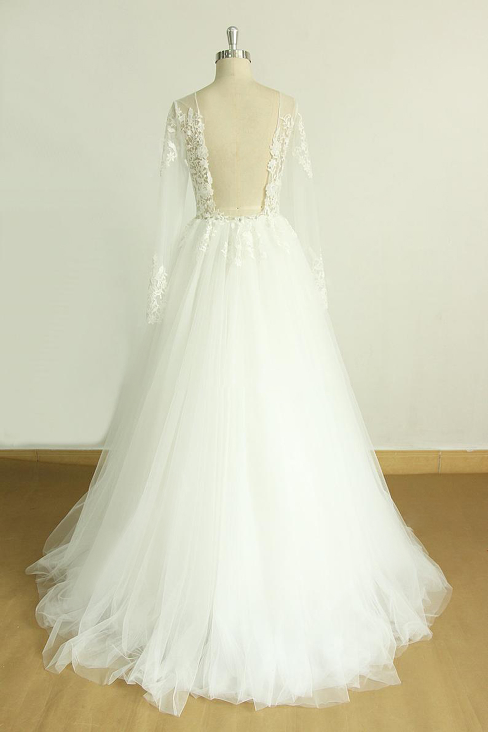 BMbridal Chic Jewel Longsleeves Tulle Wedding Dress Appliques Lace A-line Bridal Gowns On Sale