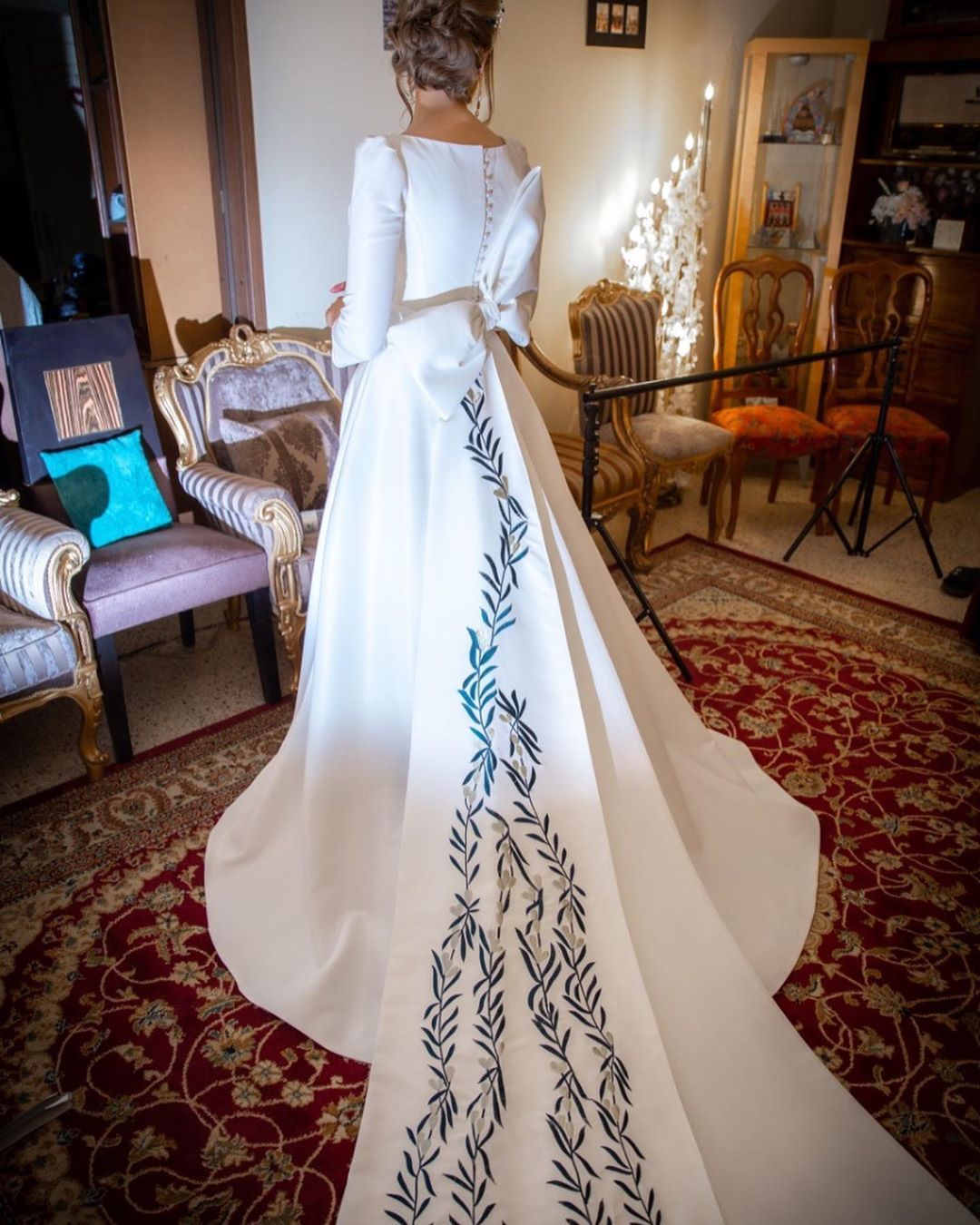 Classic Satin Long A-Line Bateau Wedding Dress with Sleeves