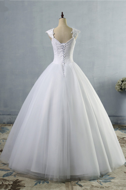 BMbridal Affordable Sweetheart Tulle Lace Wedding Dresses Cap-Sleeves Appliques Bridal Gowns Online