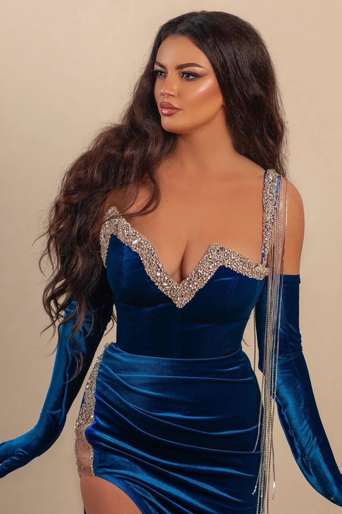 Beautiful Royal Blue Velvet Mermaid Prom Dress Sweetheart Long With Beads Split