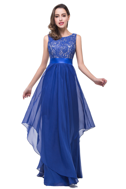 BMbridal Exquisite A-line Chiffon Royal Blue Bridesmaid Dress with Lace In Stock