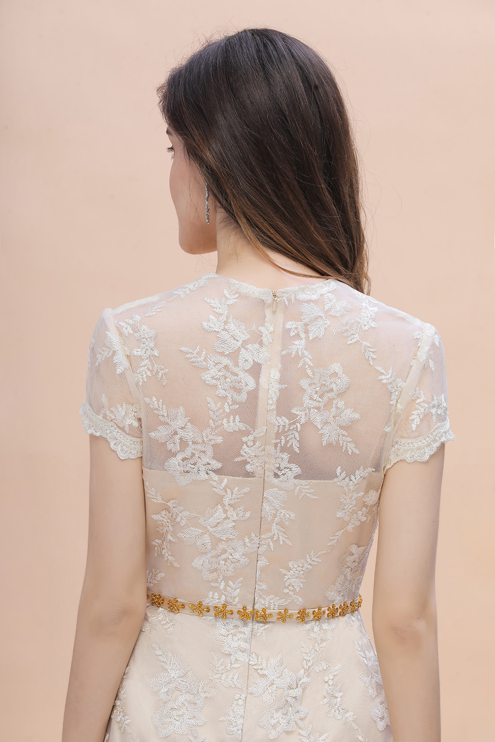 BMbridal Chic Jewel Tulle Lace Beadings Mother of Bride Dress with Short Sleeves Online-BMbridal