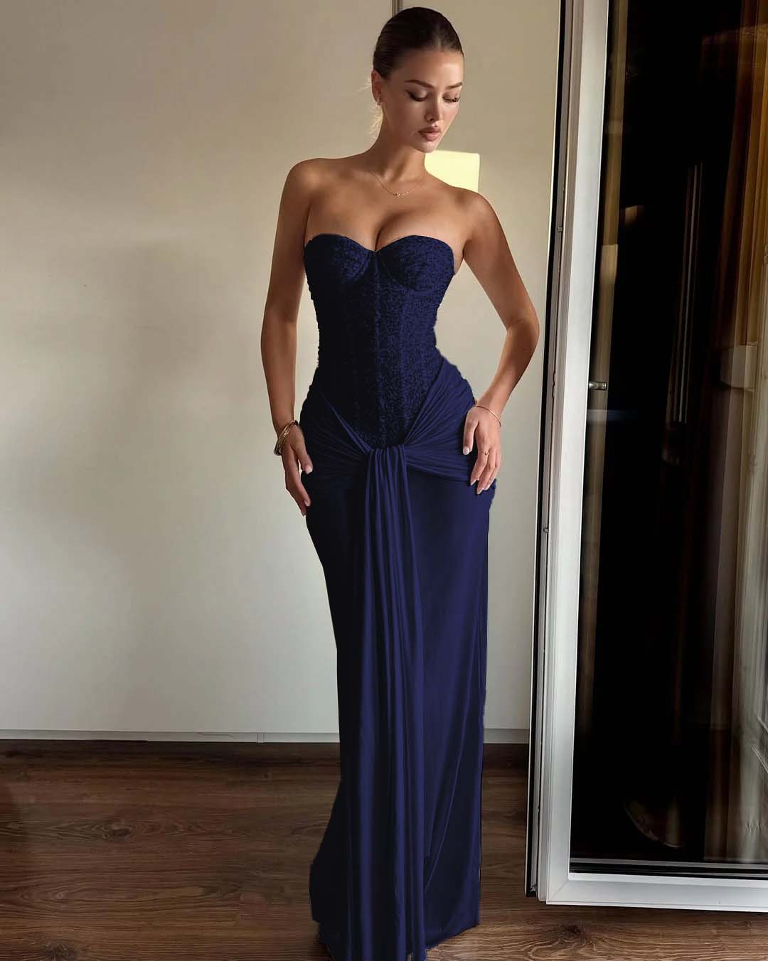 Strapless Sweetheart Sleeveless Long Mermaid Prom Dress With Pleated