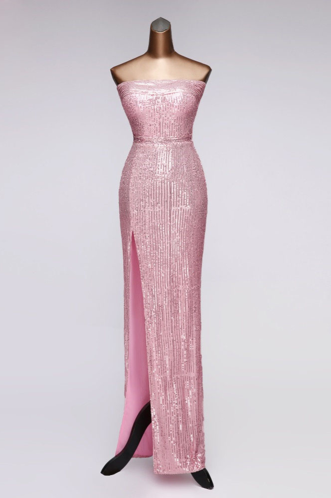 BMbridal Chic Strapless Front Slit Sheath Prom Dresses with Sequins Online
