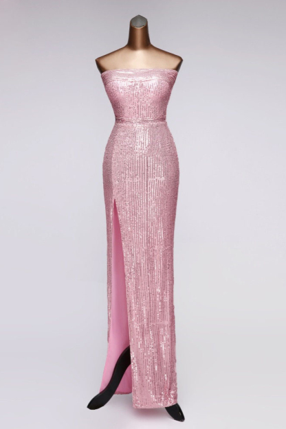 BMbridal Chic Strapless Front Slit Sheath Prom Dresses with Sequins Online