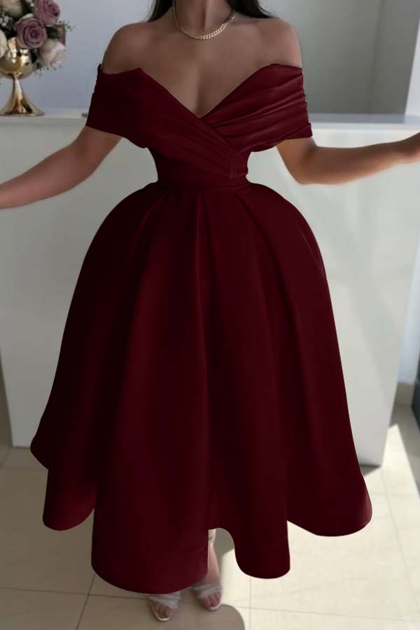 Off the Shoulder Sleeveless A Line Prom Dress With Pleated