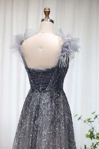 Bmbridal A-Line Tulle V-Neck Floor-Length Sleeveless Prom Dresses with Sequins