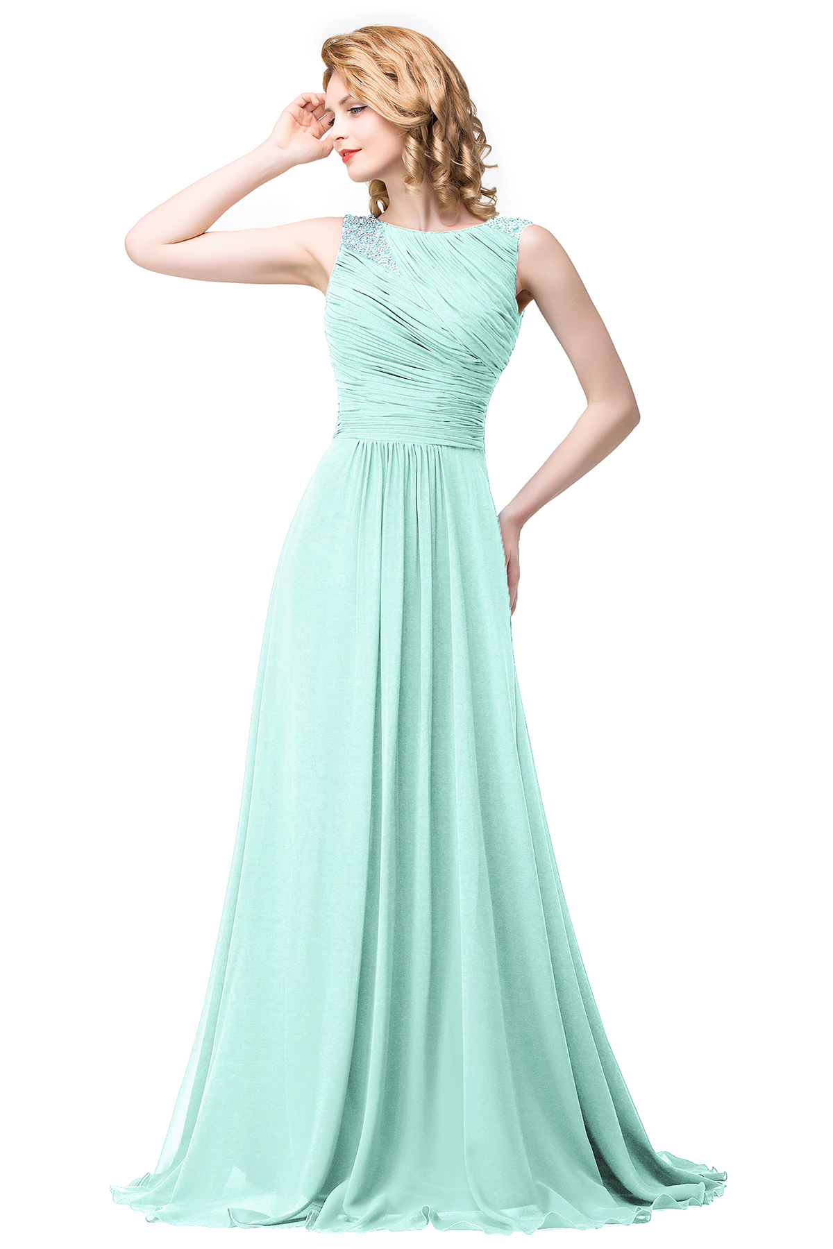 BMbridal Chiffon A-line Sexy Sparkly Crystal Long Prom Evening Dress