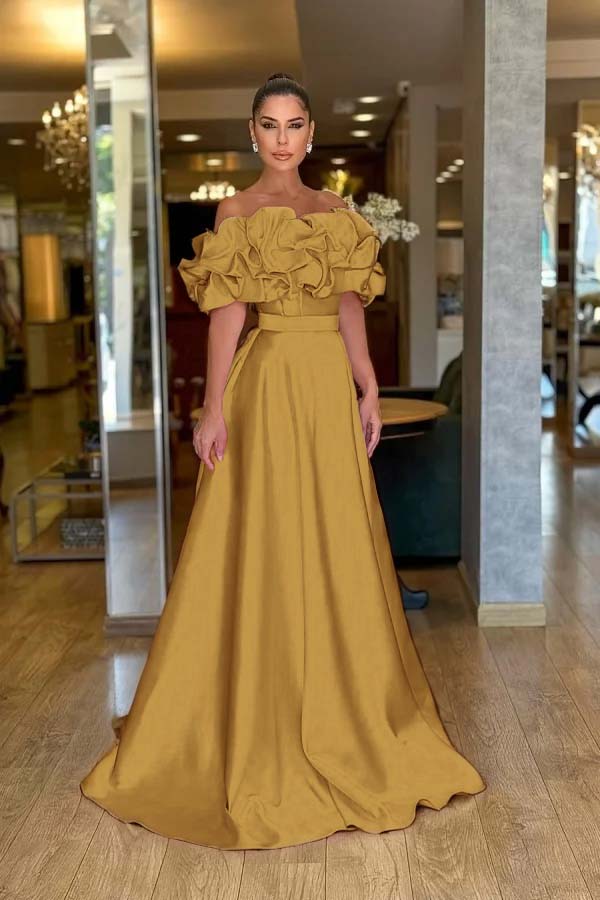 Off the Shoulder Sleeveless A Line Long Prom Dress With Pleated