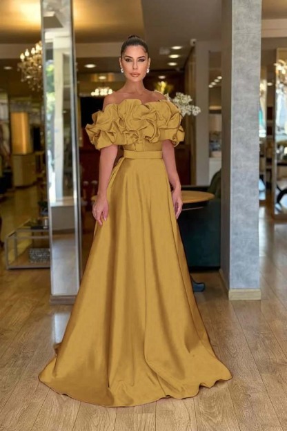 Off the Shoulder Sleeveless A Line Long Prom Dress With Pleated