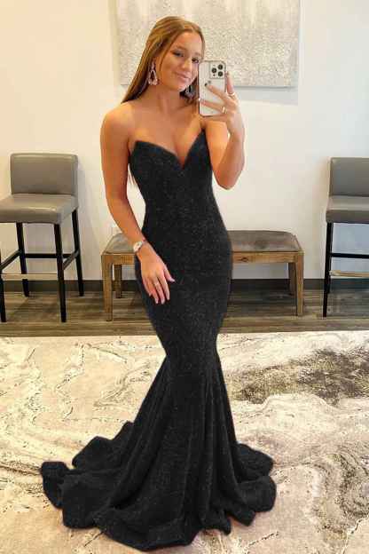Sparkly Gold Sweetheart Mermaid Long Sequin Prom Dress