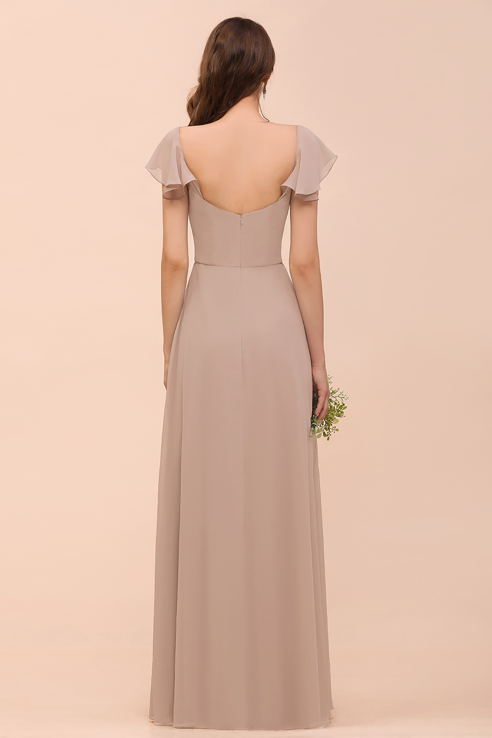 BMbridal Elegant Chiffon Slit Affordable Bridesmaid Dresses with Short Sleeves-BMbridal
