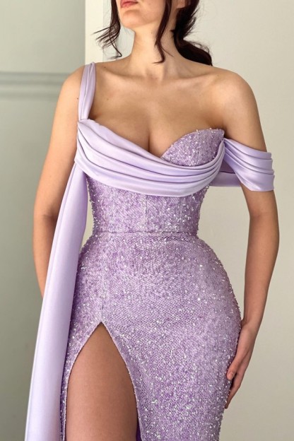Bmbridal Lilac Sequins Prom Dress Mermaid Long With Split