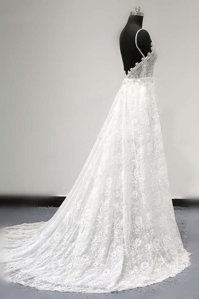 BMbridal Sexy V-neck Tulle Lace Wedding Dress Spaghetti Straps V-Neck Appliques Bridal Gowns Online-BMbridal