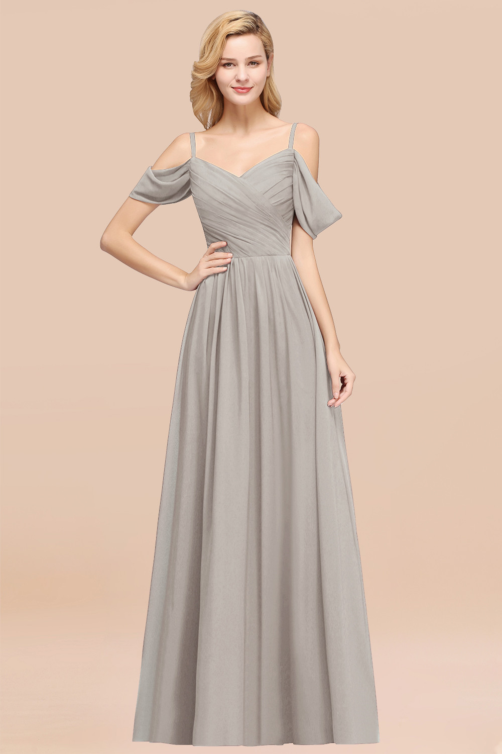 BMbridal Chic Off-the-shoulder Burgundy Bridesmaid Dress with Spaghetti Straps-BMbridal