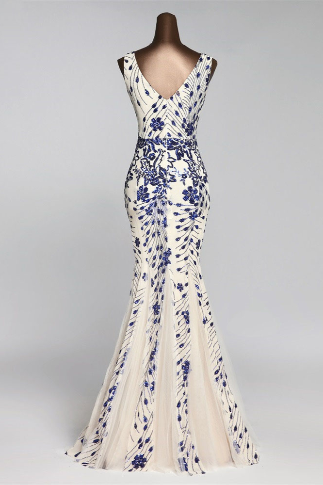 BMbridal Gorgeous V-Neck Sleeveless Mermaid Prom Dresses with Sequins