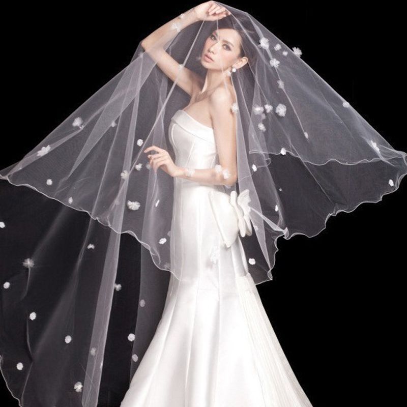 BMbridal Floral Pretty Glamourous Tulle Pencil Edge Wedding Veil-BMbridal