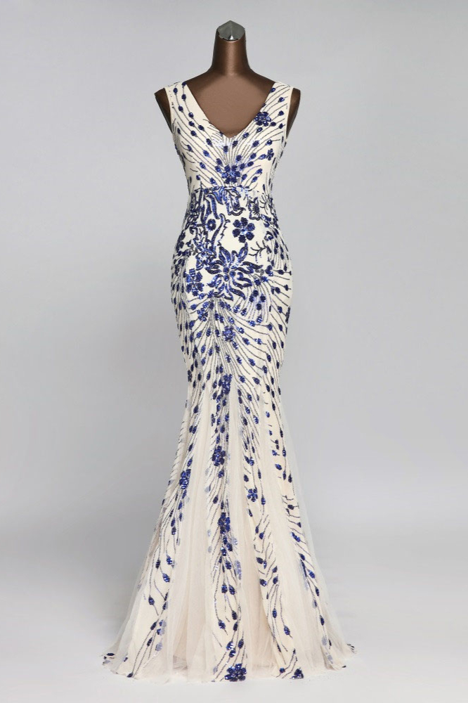 BMbridal Gorgeous V-Neck Sleeveless Mermaid Prom Dresses with Sequins