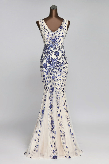BMbridal Gorgeous V-Neck Sleeveless Mermaid Prom Dresses with Sequins