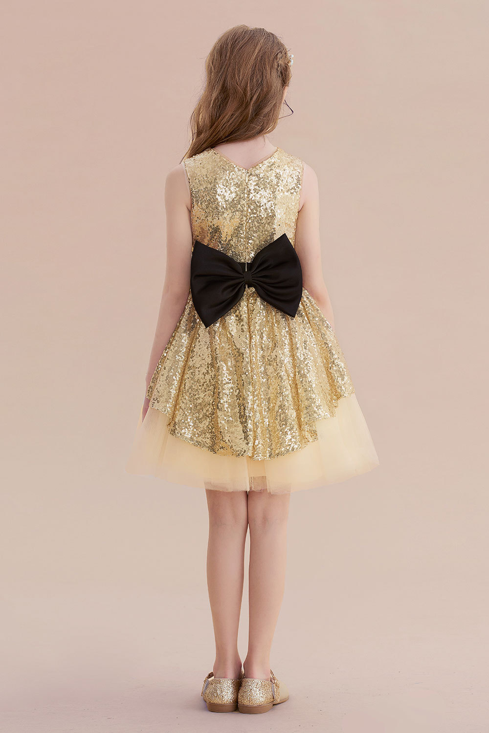 BMbridal A-Line Tulle Sequins Bows Knee Length Flower Girl Dress On Sale-BMbridal