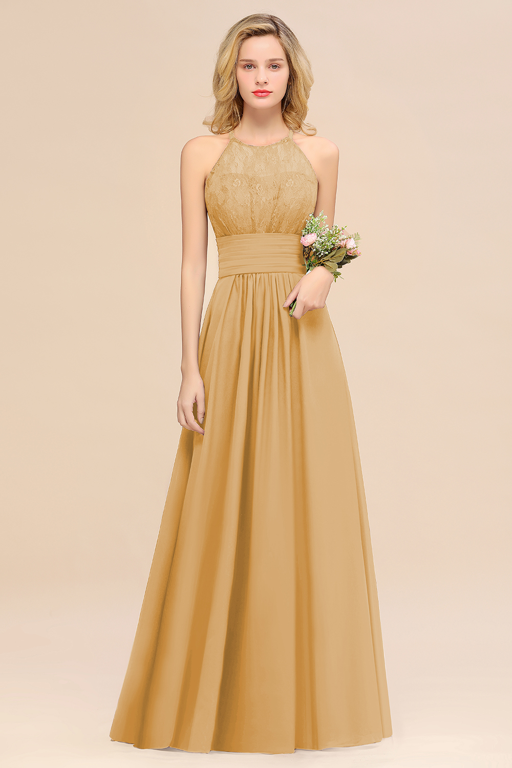 BMbridal Elegant Halter Ruffles Sleeveless Grape Lace Bridesmaid Dresses Affordable-BMbridal