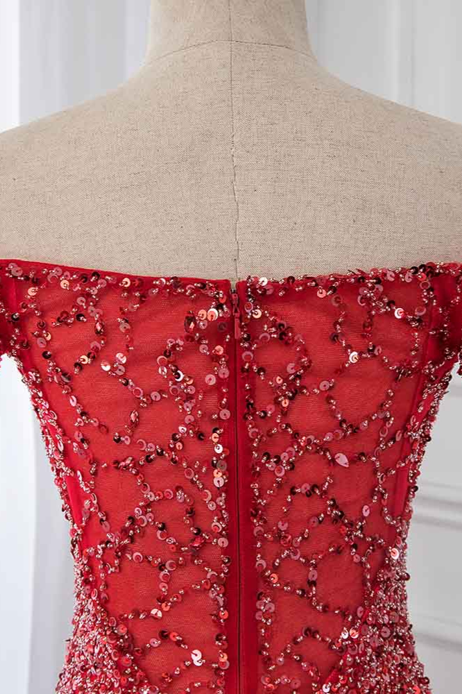 BMbridal Sparkly Off-the-Shoulder Sweetheart Mermaid Prom Dresses with Sequins