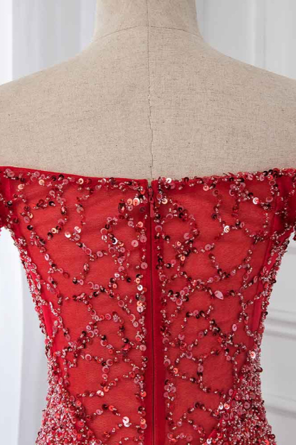 BMbridal Sparkly Off-the-Shoulder Sweetheart Mermaid Prom Dresses with Sequins
