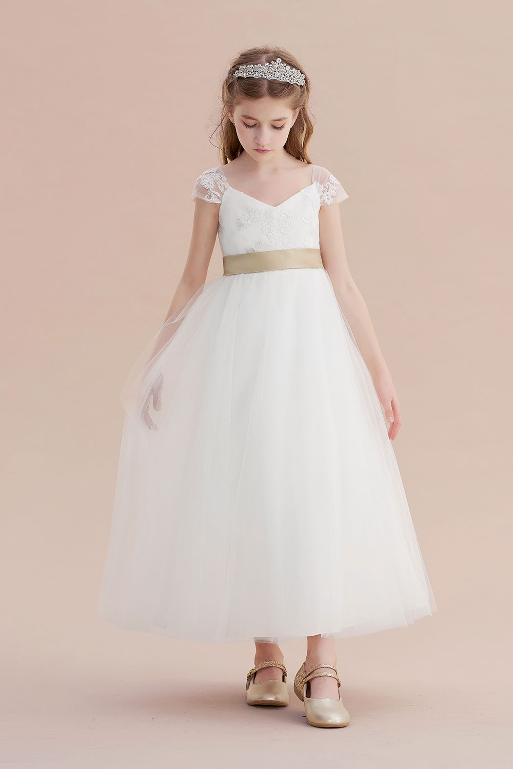 BMbridal A-Line Cap Sleeve Sweetheart Tulle Flower Girl Dress Online-BMbridal