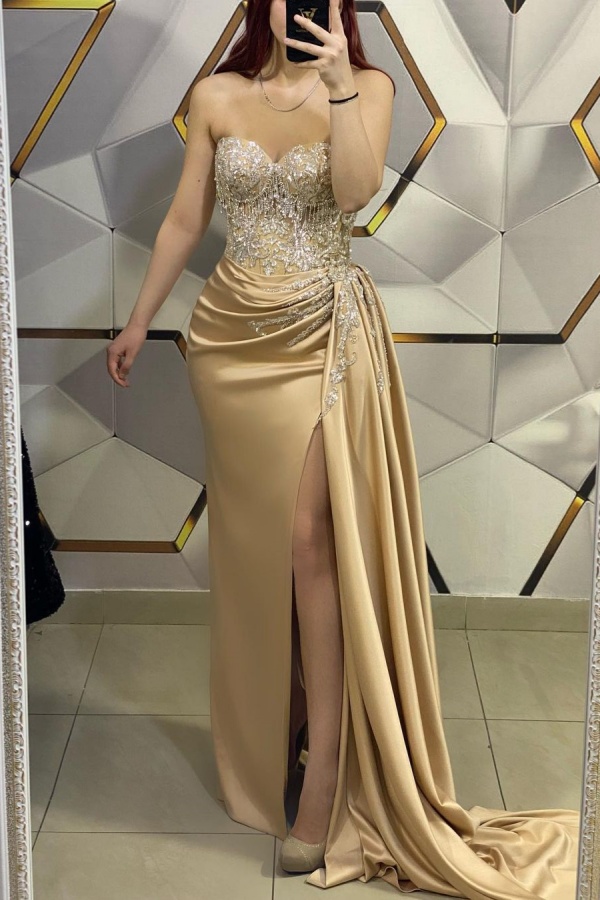 Bmbridal Mermiad V-Neck Split Front Prom Dress with Ruffles