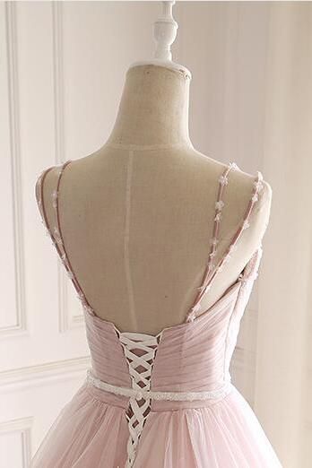 BMbridal Princess Sweetheart Lace Pink Prom Dress Long Tulle Party Gowns