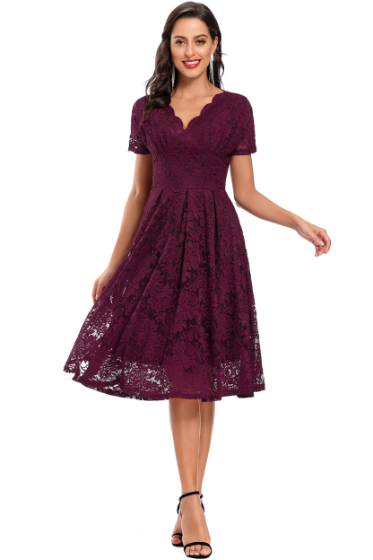 BMbridal Lace Short Sleeve V-Neck Mini Party Dress