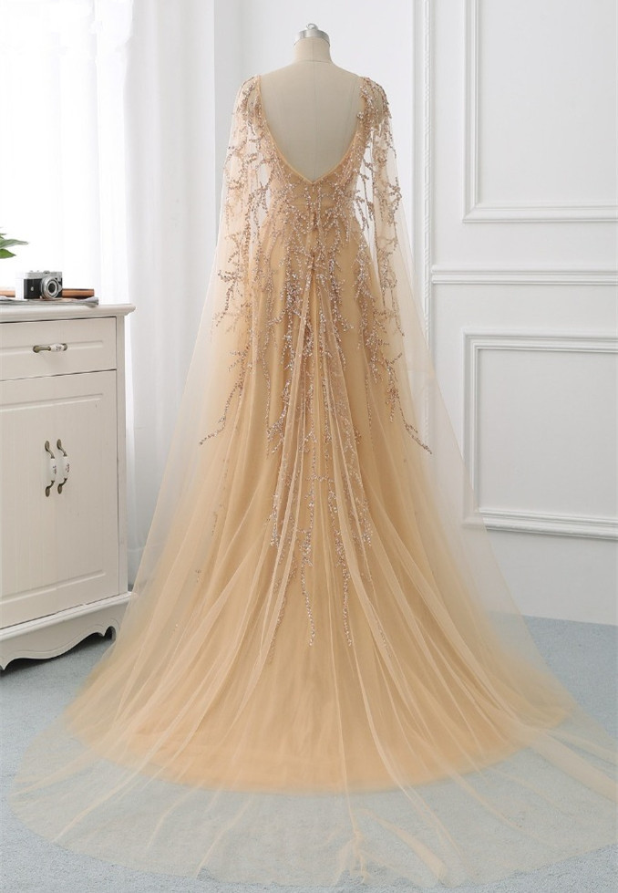 BMbridal Elegant Jewel Long Sleeves Ruffle Prom Dresses with Beadings Online