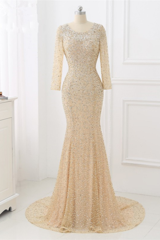 BMbridal Sparkly Sequined Jewel Mermaid Prom Dresses with Long Sleeves Online