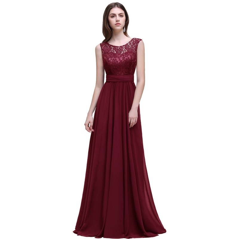 BMbridal Sleeveless Lace Long Chiffon Prom Dress Online