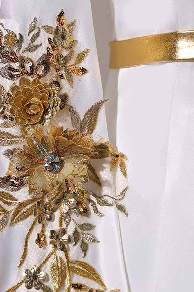 BMbridal Elegant Satin Jewel Appliques Long Prom Dresses with Sash Online